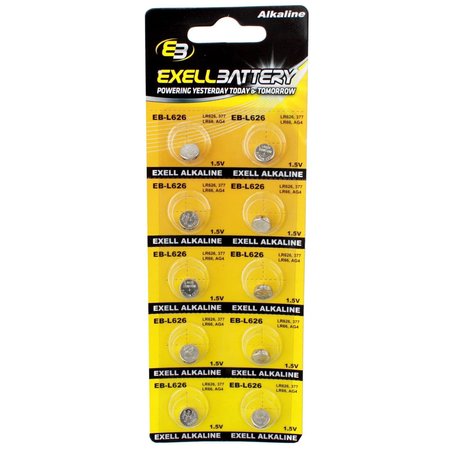 EXELL BATTERY 10pk Exell Alkaline 1.5V Watch Battery Replaces AG4 377 LR66 EB-L626